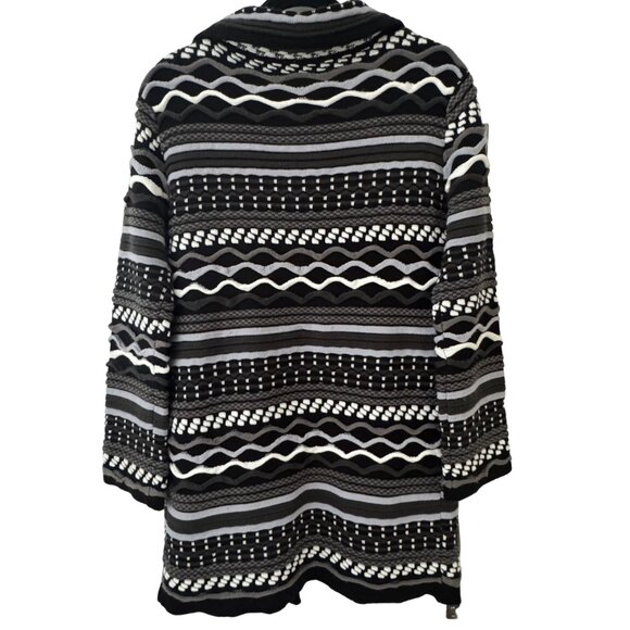 Sioni Long Sleeve Open Front Striped Long Cardigan Sweater Black Gray White Med - Picture 3 of 6